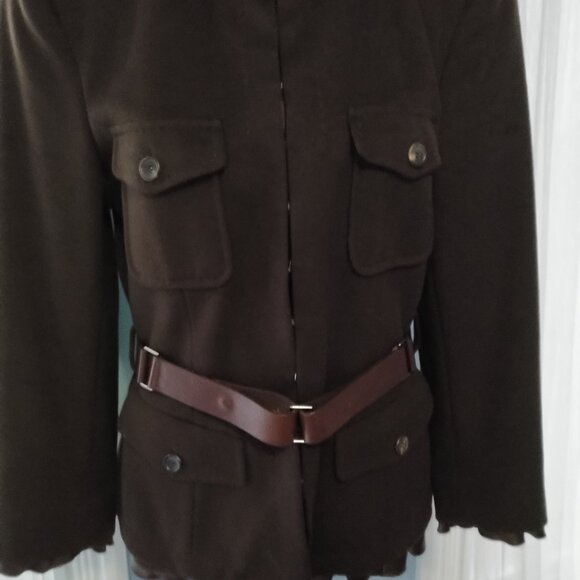 Strenesse Chocolate Brown Wool-Cashmere Jacket with Silk Ruffle - Picture 5 of 16